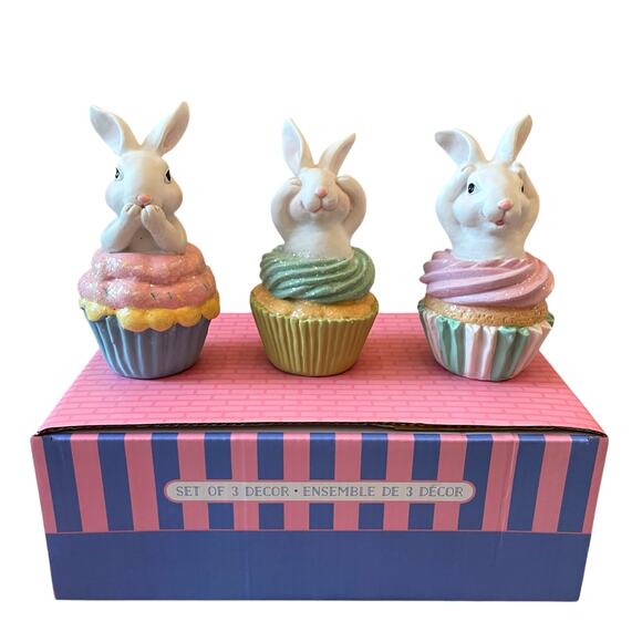 Sweet Treats Easter Cupcakes Pastel Bunny Rabbit Decor Set of 3 New - Picture 11 of 15